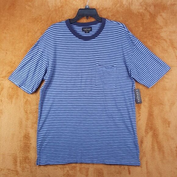VELVET GRAHAM SPENCER Mens Shirt Small Blue Stripe Pullover Crew Pocket Tee - Picture 2 of 8